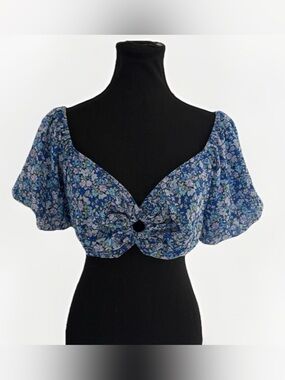 Wild Fable Floral Puff Sleeve Crop Top Size Large